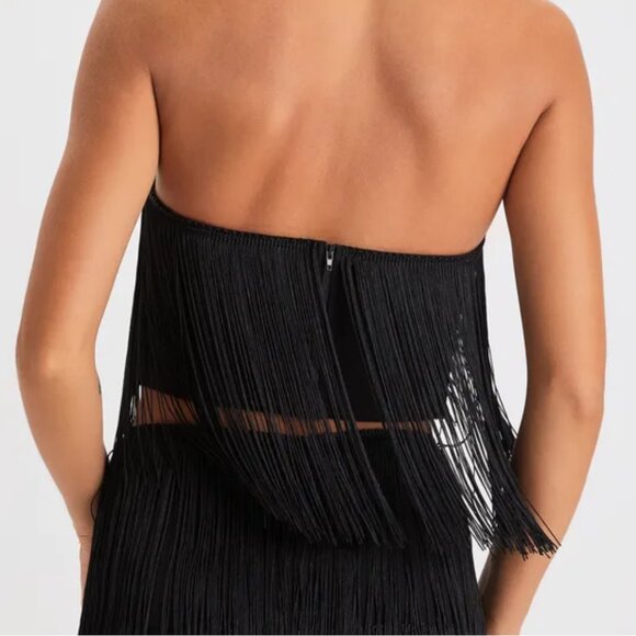 Lulus NWT Fringe Black Strapless Top and Skirt - Picture 3 of 5